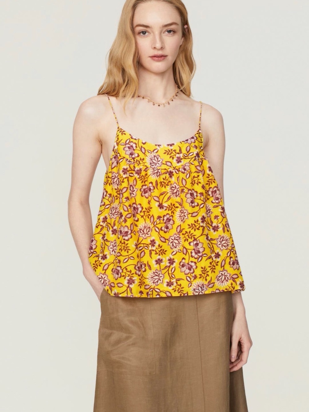 XiRENA Yellow Floral Spaghetti-Strap Camisole Top